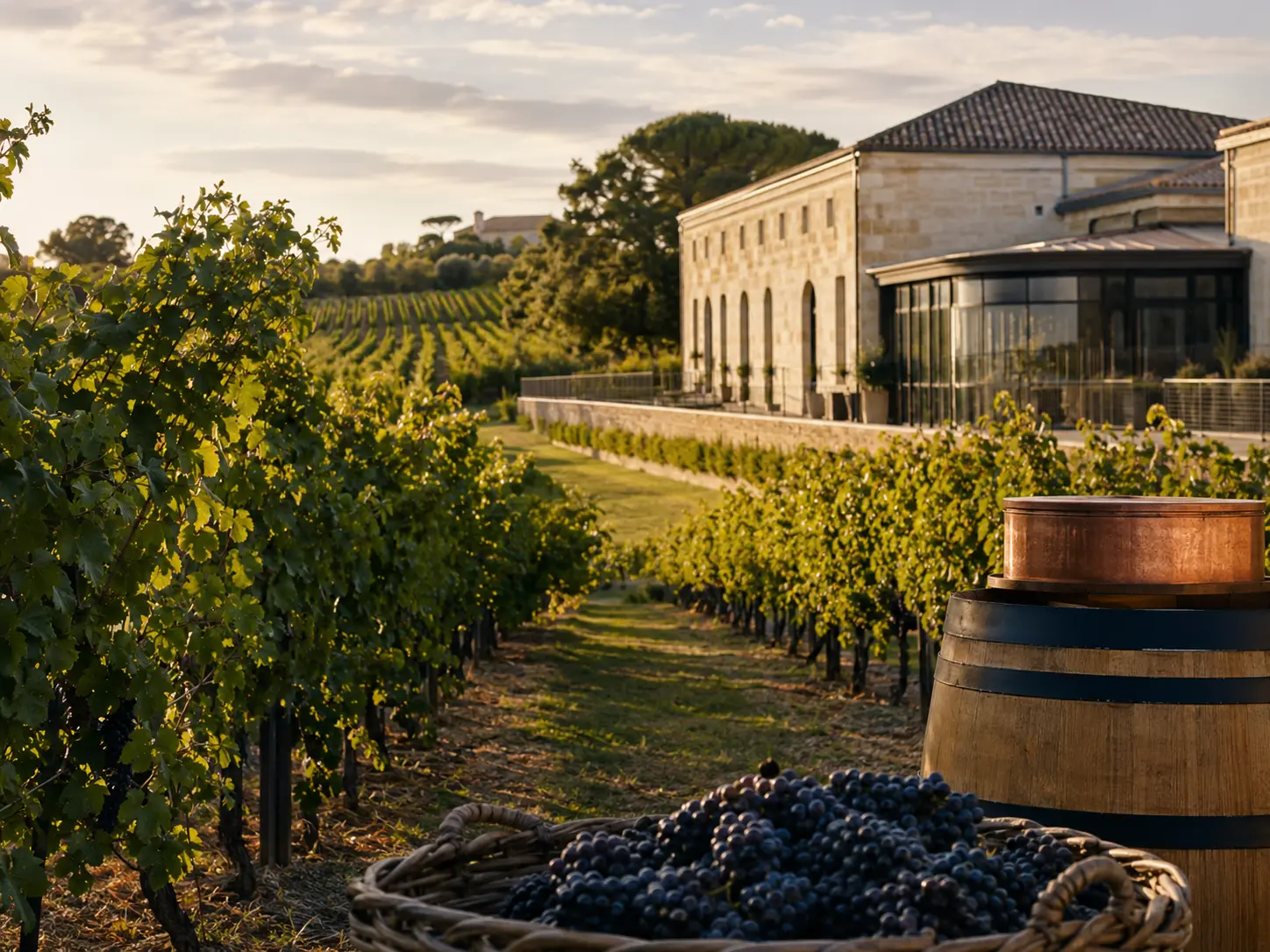 Domaine viticole prestigieux au coucher du soleil